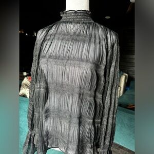 Sheer, mock neck, long sleeve blouse from Express